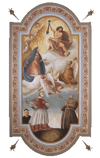 La Madonna presenta a suo figlio San Francesco e San Carlo, insieme a Don Pietro, per la salvezza di Moggio 